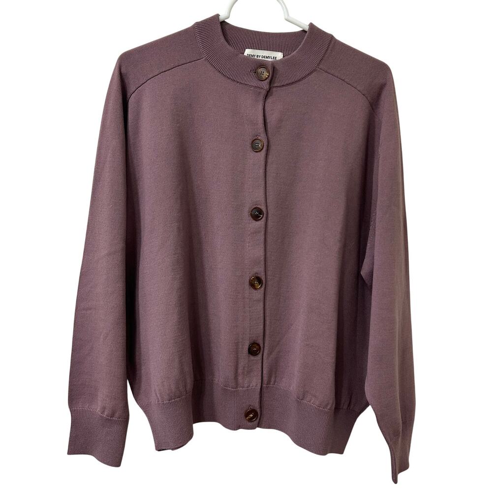 Demy by Demylee Womens Size Medium 100% Wool Mauve Cardigan Sweater Quiet Luxury